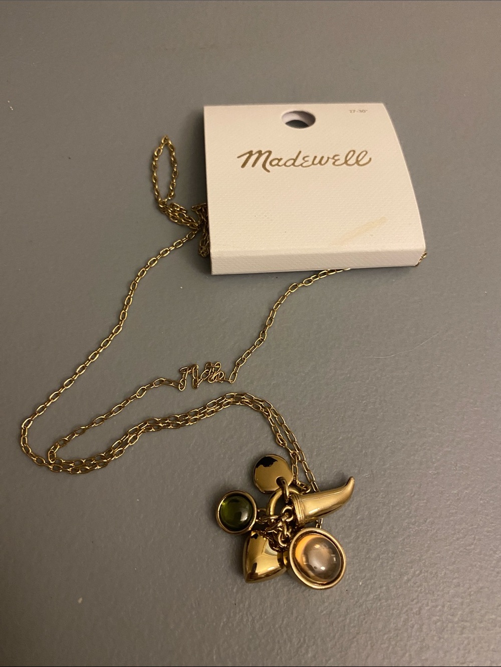 Madewell Gold Charm Pendant Necklace with Multi-Stone Accents